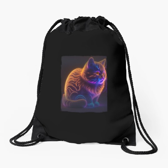 Lets Glow Crazy Cat Kitten Fluffy Cat Drawstring Bags