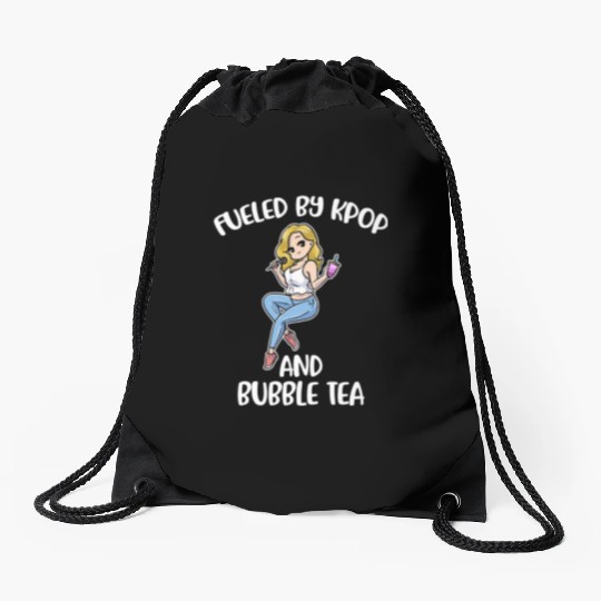 Fueled By Kpop And Bubble Tea Funny Kpop Gift Drawstring Bags