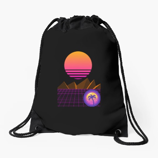 Synthwave Mountain Drawstring Bags