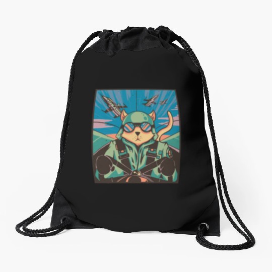 Fighter jet pilot-cat Fighter jet pilot-cat inspir Drawstring Bags