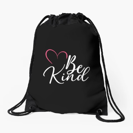 Be Kind Pink Heart – Minimal Kindness Quote Art Drawstring Bags