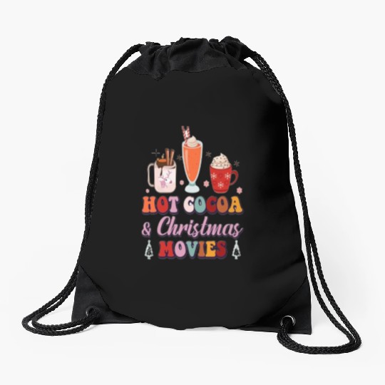 Hot cocoa and Christmas movies. Drawstring Bags