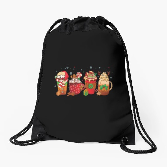 Hot Chocolate Cup Peppermint Mocha Drawstring Bags