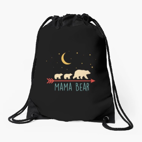 Retro Mama Bear With 2 Cubs Drawstring Bags