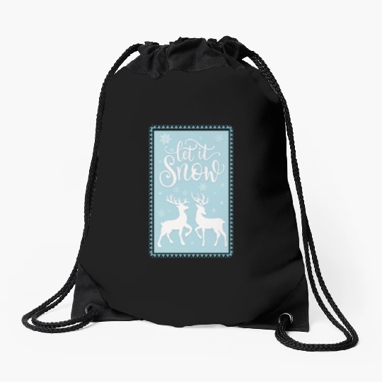 Let it snow with lovely deer couple Drawstring Bags