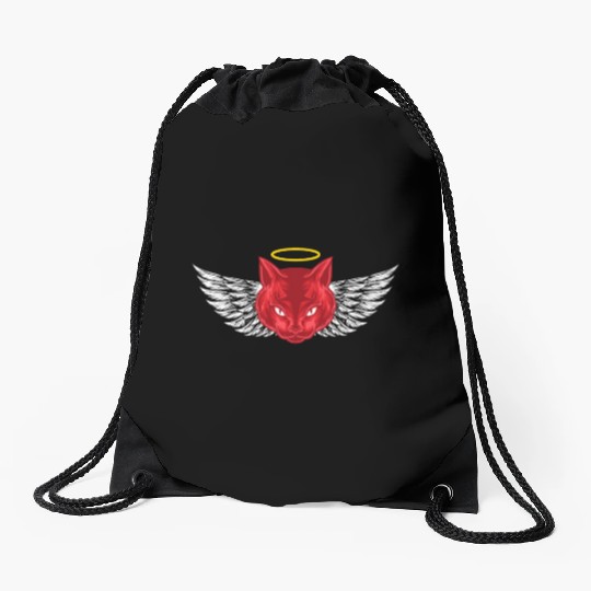 Angel and devil cat Drawstring Bags