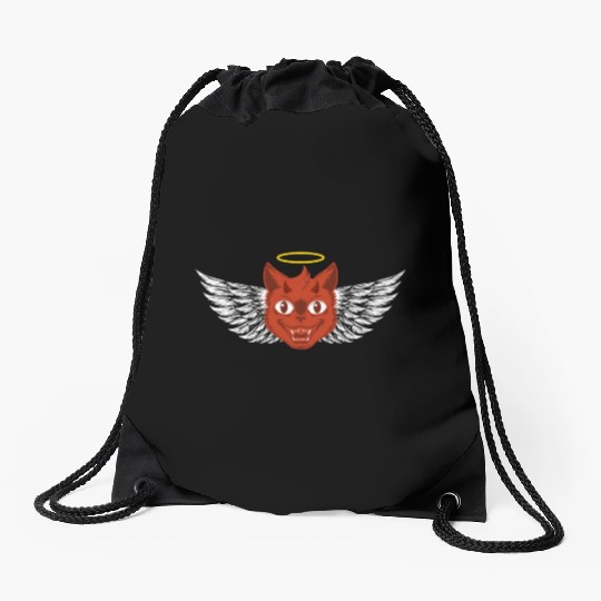 Angel and devil cat Drawstring Bags