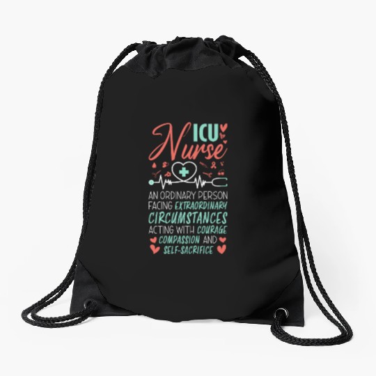 Proud ICU Nurse Saying Drawstring Bags