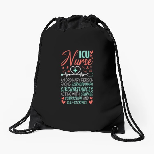 Proud ICU Nurse Saying Drawstring Bags
