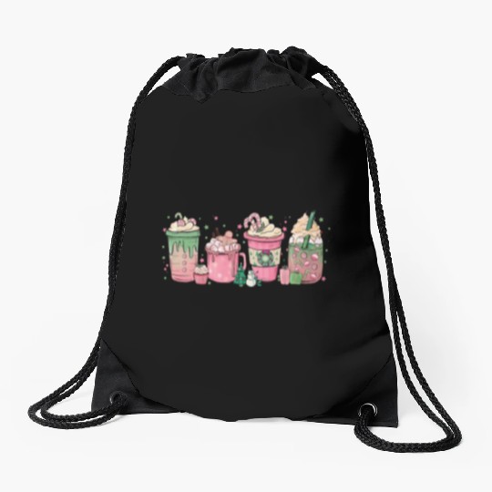 Hot Chocolate Cup Peppermint Mocha Drawstring Bags