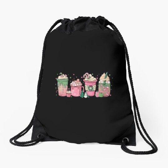Hot Chocolate Cup Peppermint Mocha Drawstring Bags