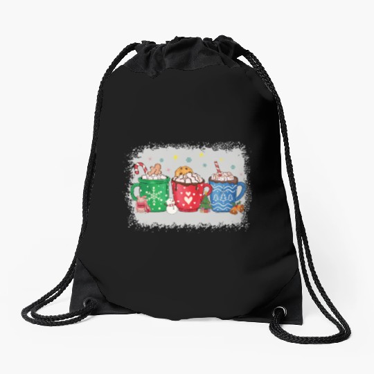 Christmas Hot Chocolate Peppermint Mocha Drawstring Bags
