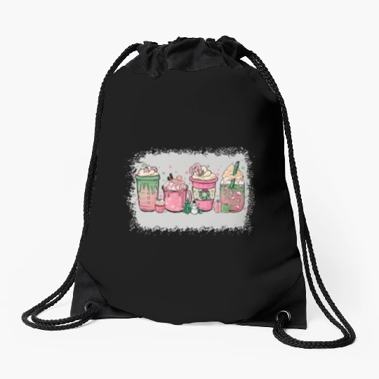 Hot Chocolate Cup Peppermint Mocha Drawstring Bags