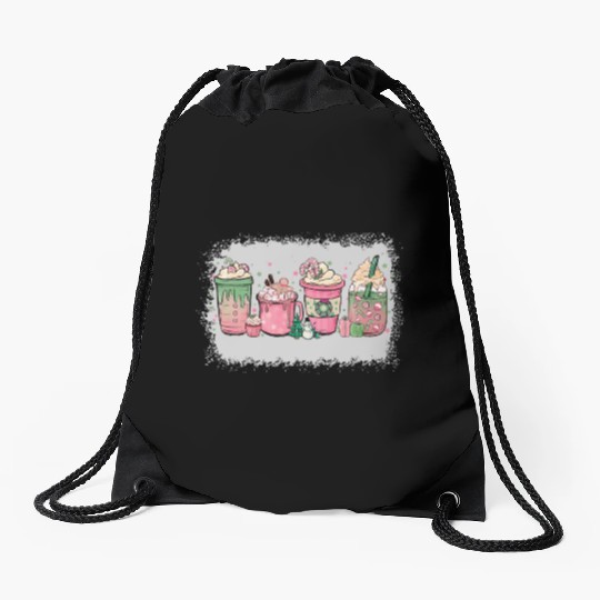 Hot Chocolate Cup Peppermint Mocha Drawstring Bags