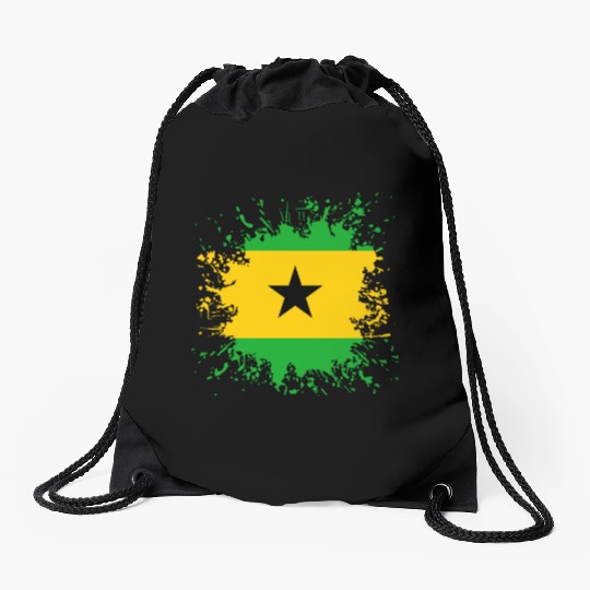 Sao Tome And Principe Flag Paint Splatter Drawstring Bags