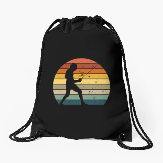Retro fencing Drawstring Bags