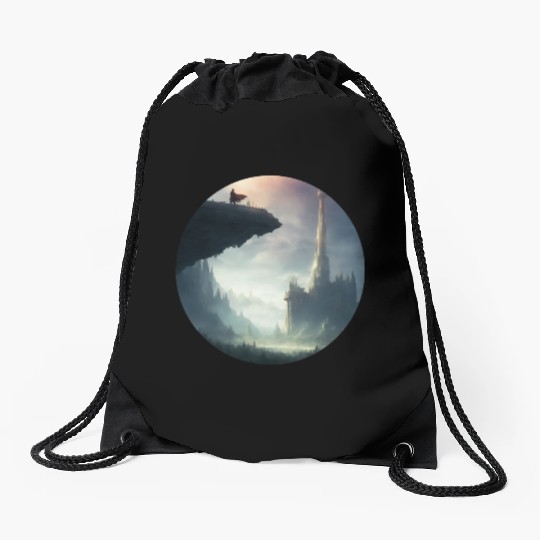 Mystical Character Landscape Drawstring Bags