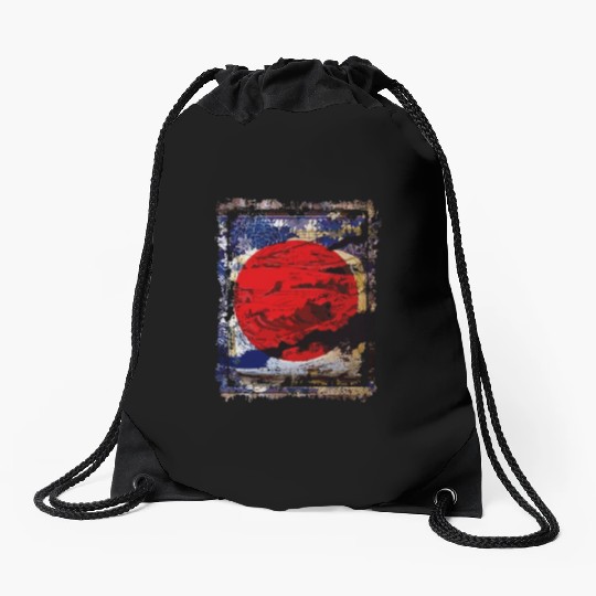 Japan Flag Red Circle Blue Mountain Collage Art 74 Drawstring Bags