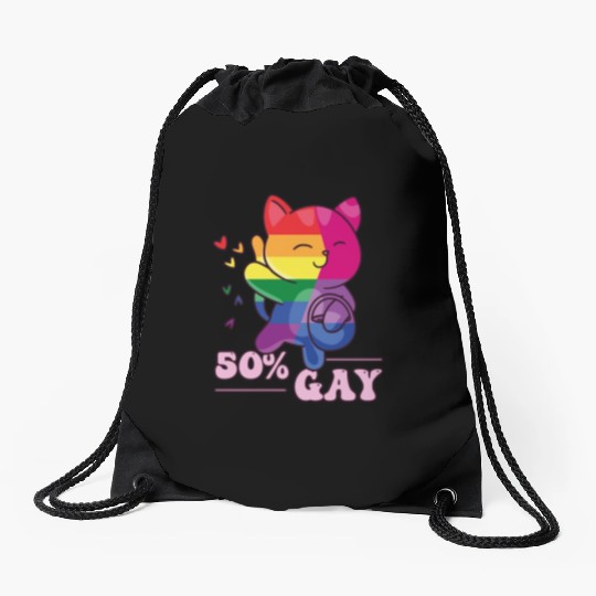 50% Gay Bi Bisexual Pride Kawaii Cat Kawaii Drawstring Bags