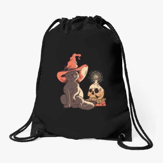 Cute creepy skull face kitty Cute creepy skull fac Drawstring Bags