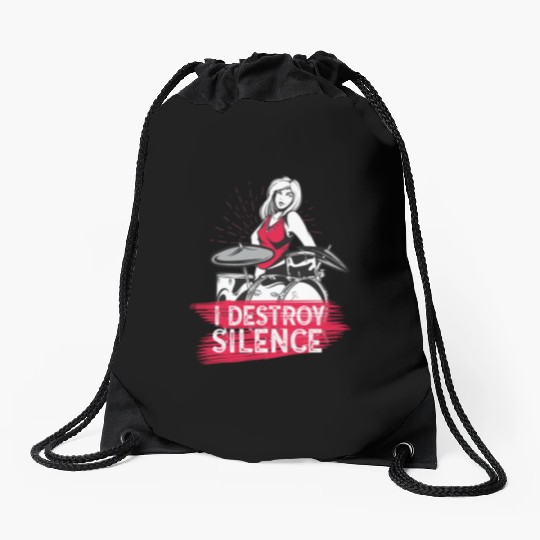 I Destroy Silence Drummer Band Music Beat Drum Drawstring Bags