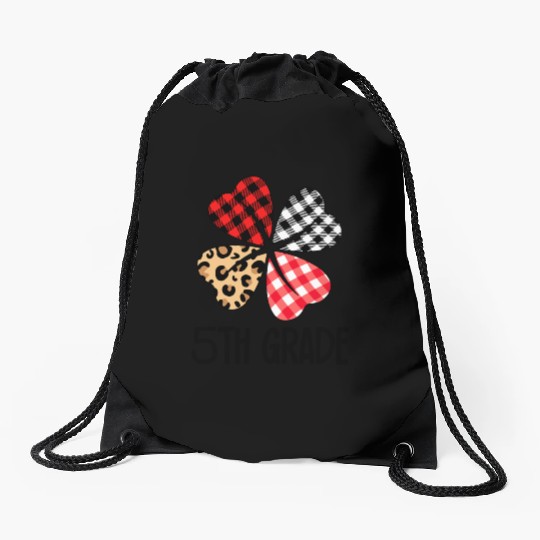 valentines day leopard 5th grade teacher clover Drawstring Bags