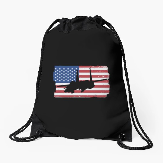 F-15 Eagle Fighter Jet American Flag F15 Eagle Drawstring Bags