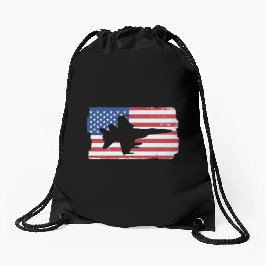F-18 Hornet Fighter Jet American Flag F18 Hornet Drawstring Bags