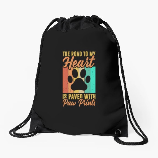 The road to my heart is paved with paw prints Drawstring Bags