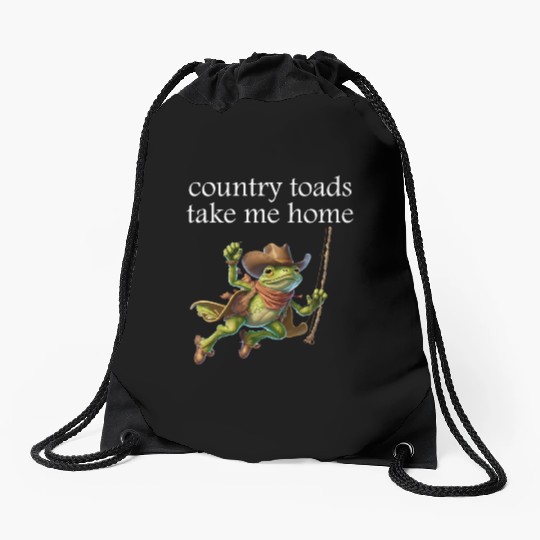 Cowboy Frog,country toads take me home Drawstring Bags