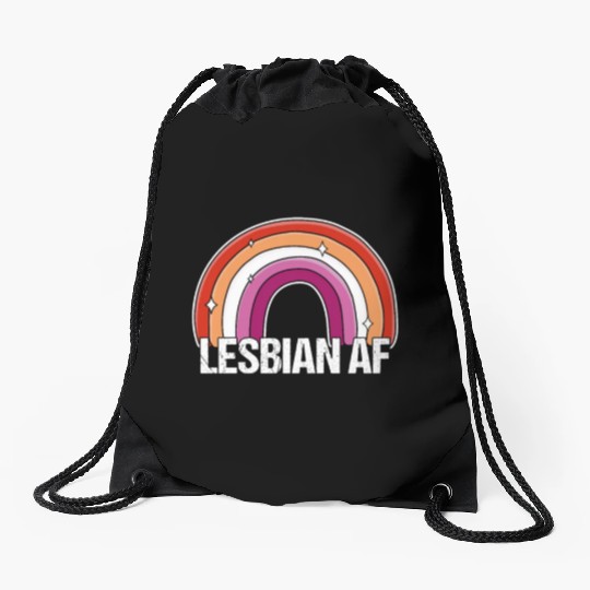 Lesbian AF Gay Girls Pride Flag Rainbow Drawstring Bags