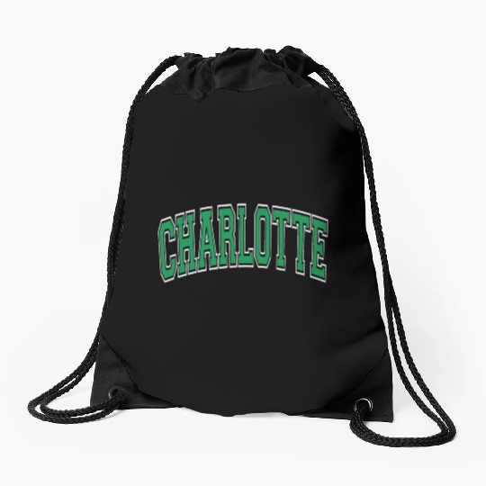 Charlotte Varsity Style Green Text Drawstring Bags