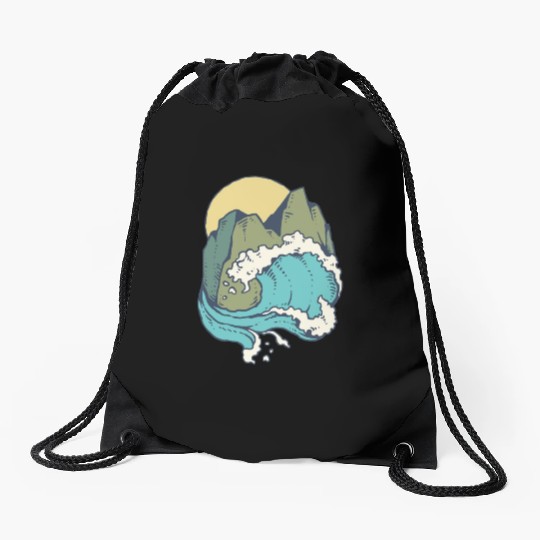 sun mountain and sea Drawstring Bags