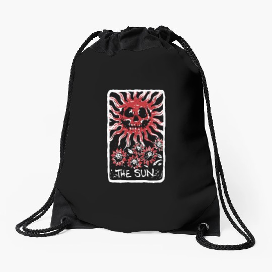 The Sun Blood Red Skeleton Skull Tarot Card Drawstring Bags
