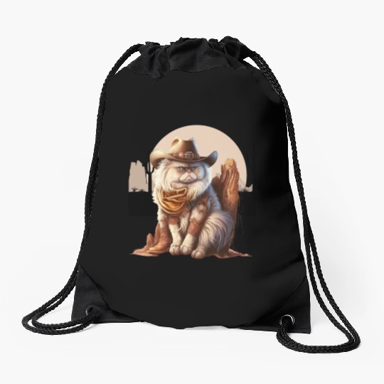 Cat Cowboy Hat meow Cowboy Cat Meme Drawstring Bags