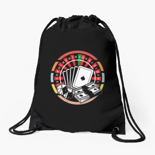 Poker Cards Roulette Wheel Casino Gambling Drawstring Bags