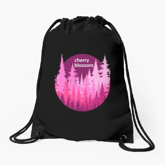 Cherry Blossom Forest Sun Drawstring Bags
