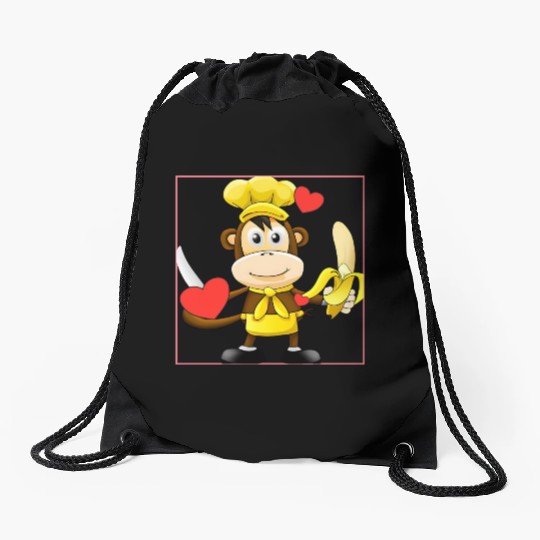 Banana monkey cooks Drawstring Bags