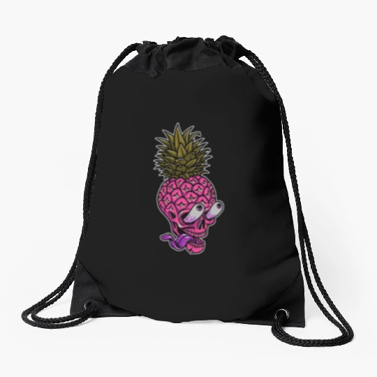 Skeleton pineapple psychedelic Drawstring Bags