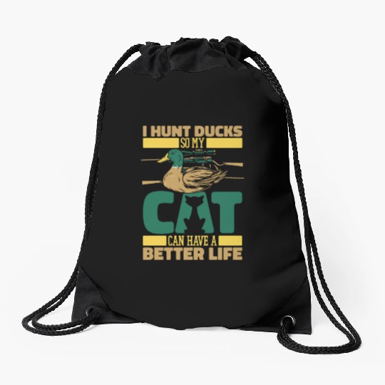 Duck Hunting Cat Drawstring Bags
