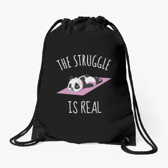 Funny Panda Women Yoga Gym Exercise The Struggle i Drawstring Bags