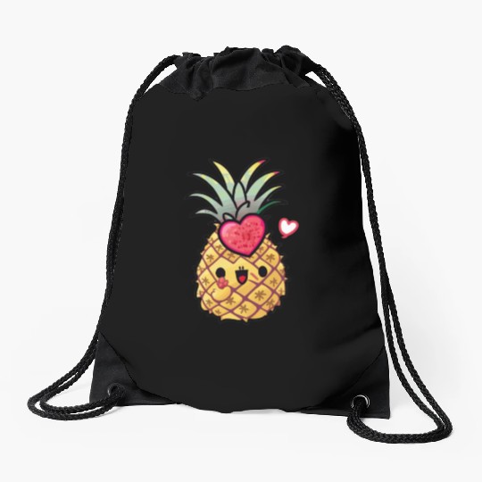 Cute Pineapple, Happy Pineapple Drawing, Drawstring Bags
