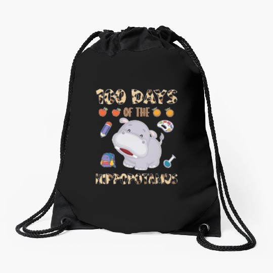 100 Day Of The Hippopotamus Cheetah Leopard Drawstring Bags