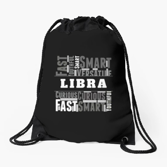 Libra Zodiac Star Sign Word Cloud Square Monochrom Drawstring Bags