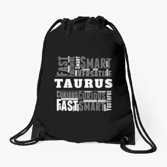 Taurus Zodiac Star Sign Word Cloud Square Monochro Drawstring Bags