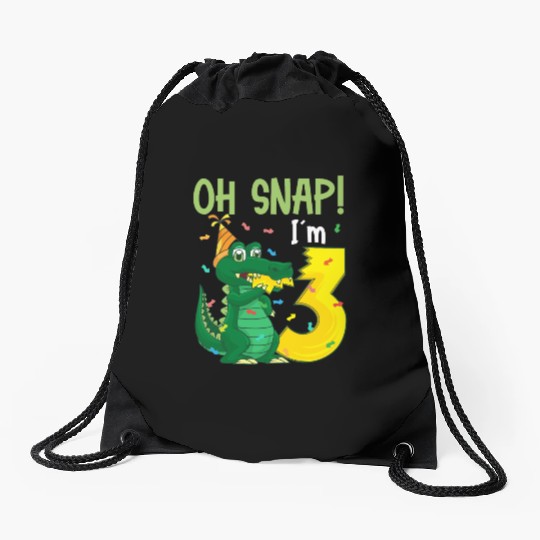 Oh Snap I'm 3 Crocodile 3rd Birthday Alligator Drawstring Bags