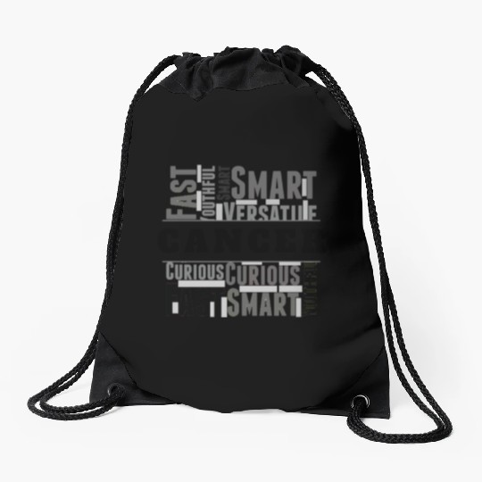 Cancer Zodiac Star Sign Word Cloud Square Monochro Drawstring Bags