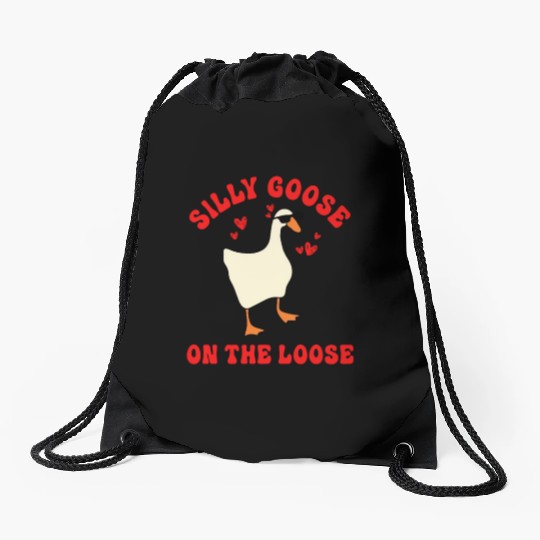 Silly Goose On The Loose Funny Drawstring Bags