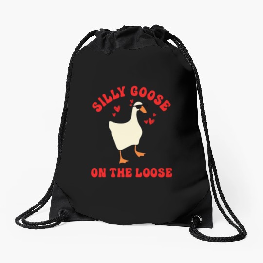 Silly Goose On The Loose Funny Drawstring Bags