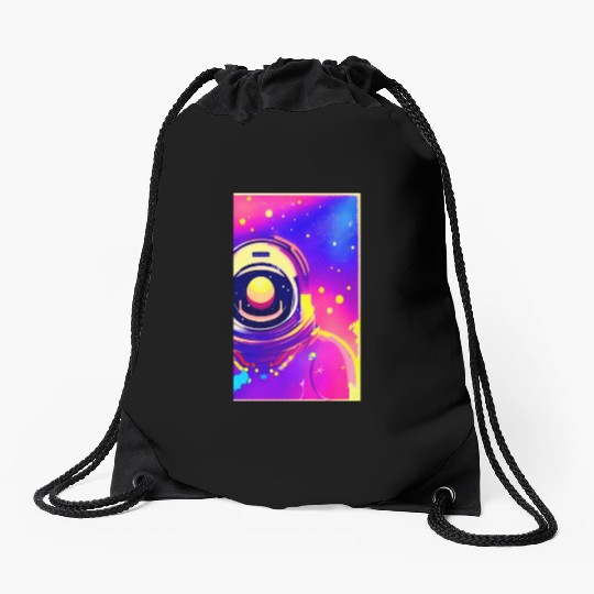 Astronaut neon colors Drawstring Bags